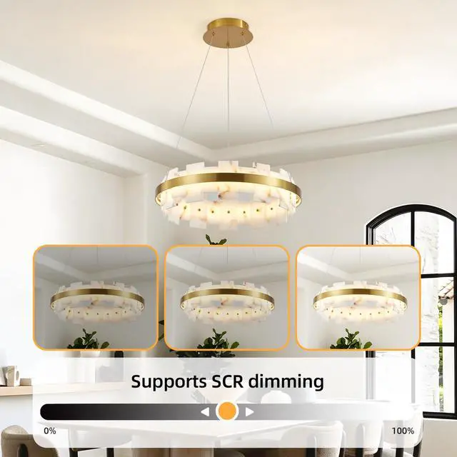 Alt view image 3 of 7 - Modern Alabaster Linear Chandelier, 20 inch Round Adjustable Flushmount Ceiling Light Fixture for Living Room, Over Table, Bedroom, Hallway, Entryway