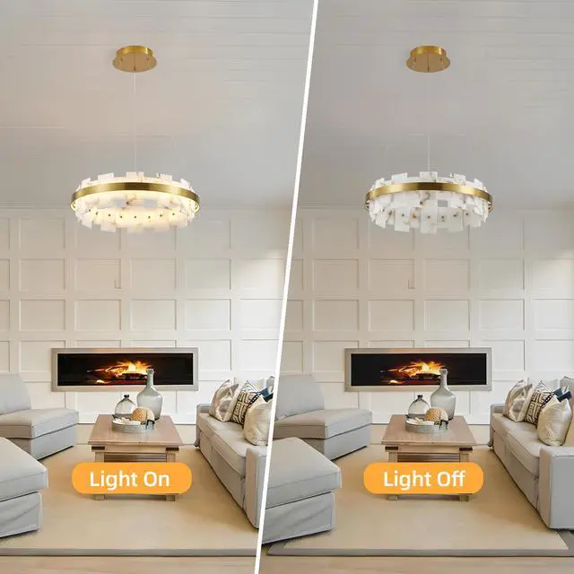 Alt view image 5 of 7 - Modern Alabaster Linear Chandelier, 20 inch Round Adjustable Flushmount Ceiling Light Fixture for Living Room, Over Table, Bedroom, Hallway, Entryway