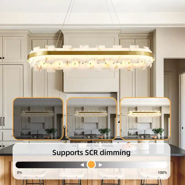 Alt view image 3 of 7 - Alabaster Rectangle Chandelier, Natural Spanish Stone Texture Chandeliers, 46.8" Adjustable Alabaster Chandelier Over Table for Dining Room, Bedroom, Island Modern Luxury Ceiling Lighting