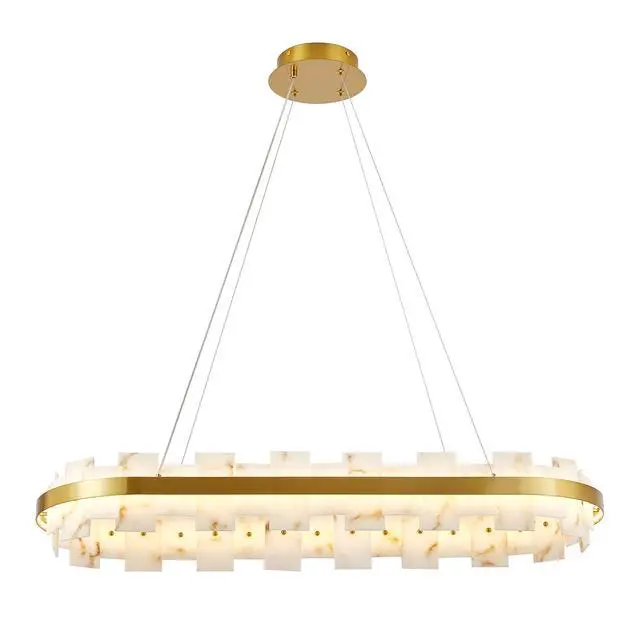 Alt view image 7 of 7 - Alabaster Rectangle Chandelier, Natural Spanish Stone Texture Chandeliers, 46.8" Adjustable Alabaster Chandelier Over Table for Dining Room, Bedroom, Island Modern Luxury Ceiling Lighting