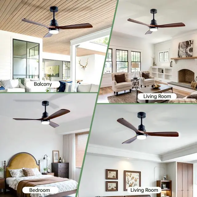 Alt view image 4 of 7 - 52" Wooden Ceiling Fans with Lighted Remote Control, indoor Outdoor Wooden Ceiling Fan, Outdoor Modern Ceiling Fan with 3 Fan Blades for Patio, Living Room, Farmhouse, Etc (Black + Walnut)