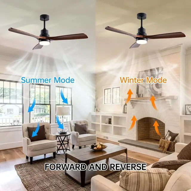 Alt view image 3 of 7 - 52" Wooden Ceiling Fans with Lighted Remote Control, indoor Outdoor Wooden Ceiling Fan, Outdoor Modern Ceiling Fan with 3 Fan Blades for Patio, Living Room, Farmhouse, Etc (Black + Walnut)
