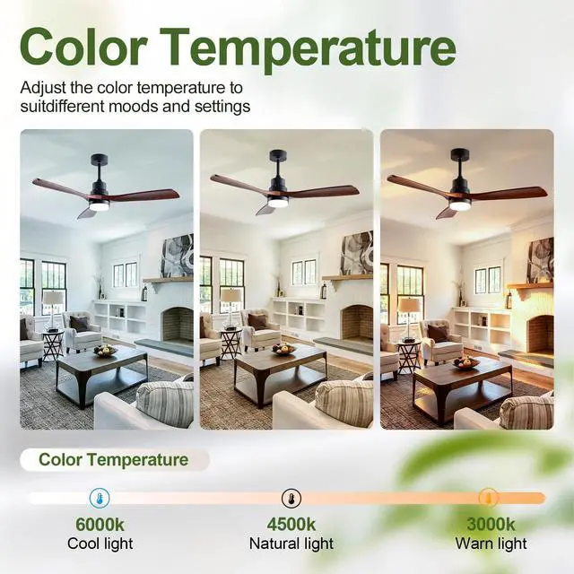 Alt view image 7 of 7 - 52" Wooden Ceiling Fans with Lighted Remote Control, indoor Outdoor Wooden Ceiling Fan, Outdoor Modern Ceiling Fan with 3 Fan Blades for Patio, Living Room, Farmhouse, Etc (Black + Walnut)