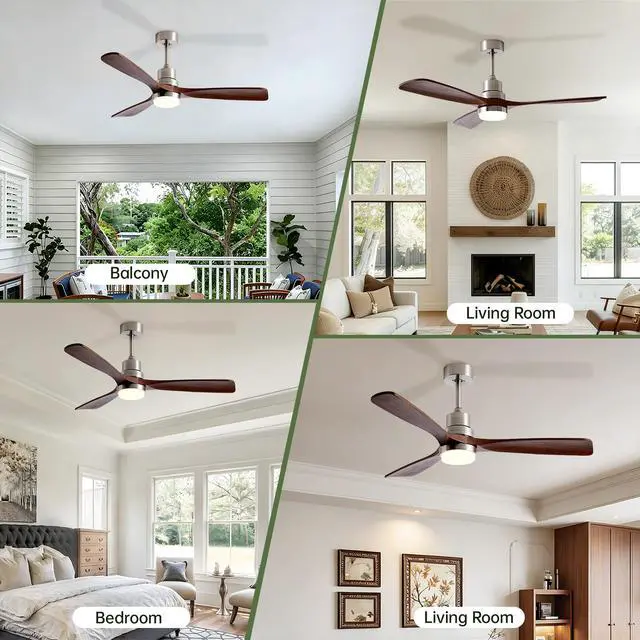 Alt view image 3 of 7 - 52 inch Brushed Nickel Ceiling Fans with Lights and Remote Control, Modern Ceiling Fan Light, 3 Blades, 6 Speed Dc Motor, indoor Outdoor Ceiling Fan for Farmhouse,Bedroom