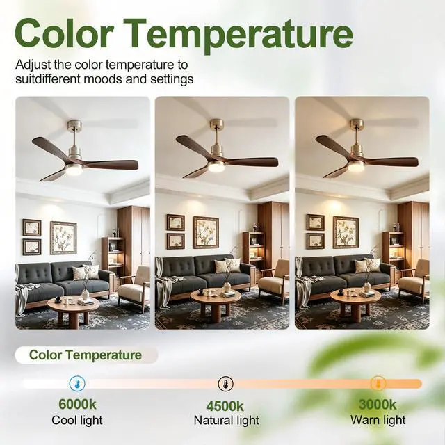 Alt view image 5 of 7 - 52 inch Brushed Nickel Ceiling Fans with Lights and Remote Control, Modern Ceiling Fan Light, 3 Blades, 6 Speed Dc Motor, indoor Outdoor Ceiling Fan for Farmhouse,Bedroom