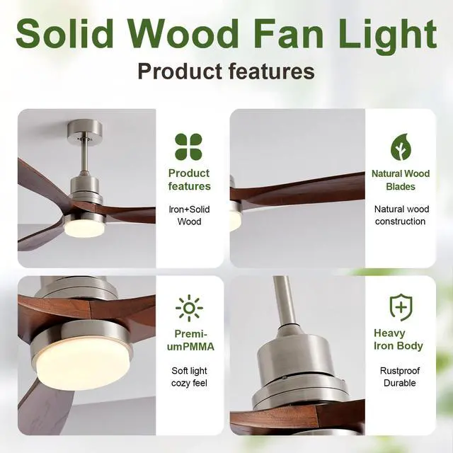 Alt view image 6 of 7 - 52 inch Brushed Nickel Ceiling Fans with Lights and Remote Control, Modern Ceiling Fan Light, 3 Blades, 6 Speed Dc Motor, indoor Outdoor Ceiling Fan for Farmhouse,Bedroom