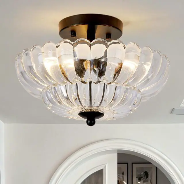 Main image of Semi Flush Mount Ceiling Light, Smoky Gray Glass Ceiling Light Fixture, 3-Bulb Modern Black Close to Ceiling Light, Vintage Glass Ceiling Lights for Bedroom Kitchen Living Room, Bulb Not included