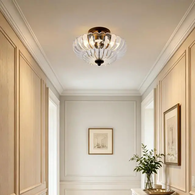 Alt view image 2 of 7 - Semi Flush Mount Ceiling Light, Smoky Gray Glass Ceiling Light Fixture, 3-Bulb Modern Black Close to Ceiling Light, Vintage Glass Ceiling Lights for Bedroom Kitchen Living Room, Bulb Not included