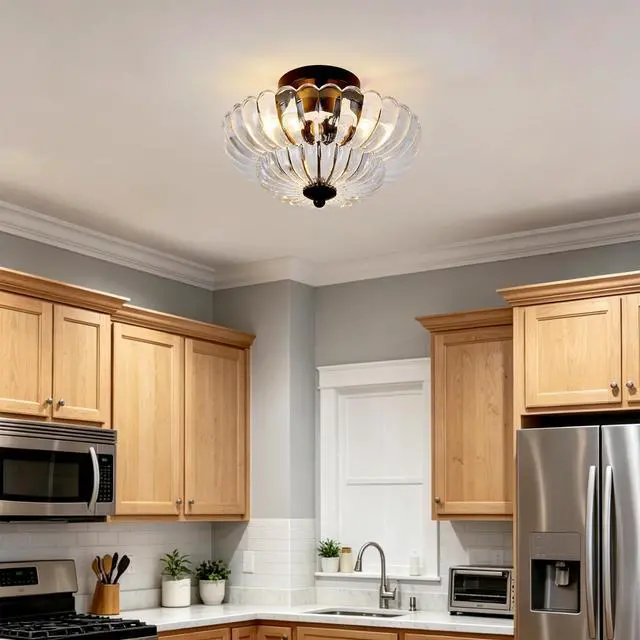 Alt view image 4 of 7 - Semi Flush Mount Ceiling Light, Smoky Gray Glass Ceiling Light Fixture, 3-Bulb Modern Black Close to Ceiling Light, Vintage Glass Ceiling Lights for Bedroom Kitchen Living Room, Bulb Not included