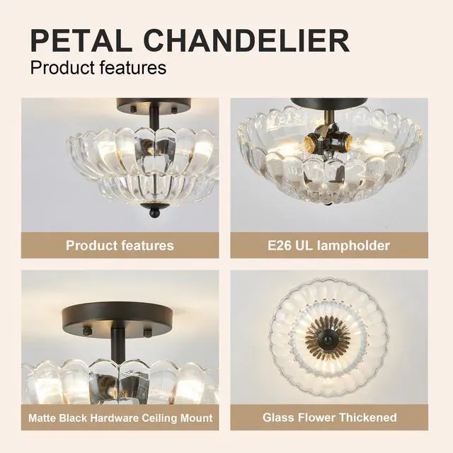 Alt view image 6 of 7 - Semi Flush Mount Ceiling Light, Smoky Gray Glass Ceiling Light Fixture, 3-Bulb Modern Black Close to Ceiling Light, Vintage Glass Ceiling Lights for Bedroom Kitchen Living Room, Bulb Not included