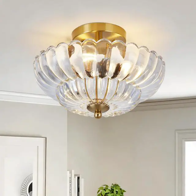 Main image of 11.8 inch Semi Flush Mount Ceiling Light, 3-Light Close to Ceiling Light Fixtures with Flower Glass, Vintage Ceiling Lights for Hallway Living Room Kitchen Bedroom Bathroom, Clear