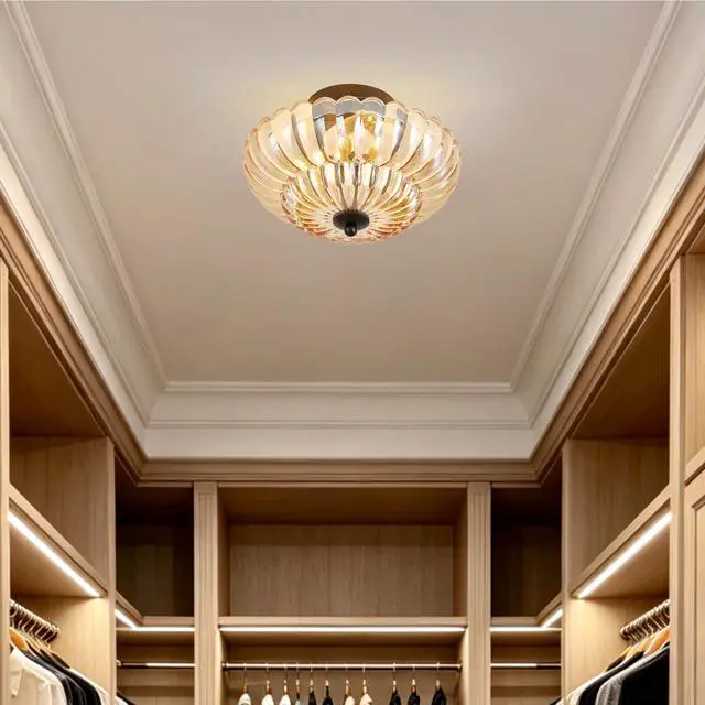 Alt view image 2 of 7 - Semi Flush Mount Ceiling Light, Amber Glass Ceiling Light Fixture, 3-Bulb Modern Black Close to Ceiling Light, Vintage Glass Ceiling Lights for Bedroom Kitchen Living Room, Bulb Not included