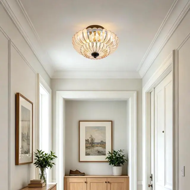 Alt view image 4 of 7 - Semi Flush Mount Ceiling Light, Amber Glass Ceiling Light Fixture, 3-Bulb Modern Black Close to Ceiling Light, Vintage Glass Ceiling Lights for Bedroom Kitchen Living Room, Bulb Not included