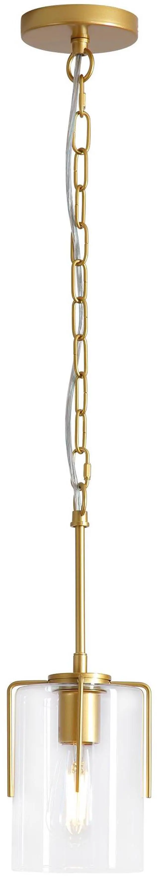Main image of Farmhouse Gold Pendant Light, 1-Light Clear Glass Kitchen Island Light for Dining Table, Adjustable Modern Hanging Ceiling Fixture for Entryway, Hallway, Bedroom