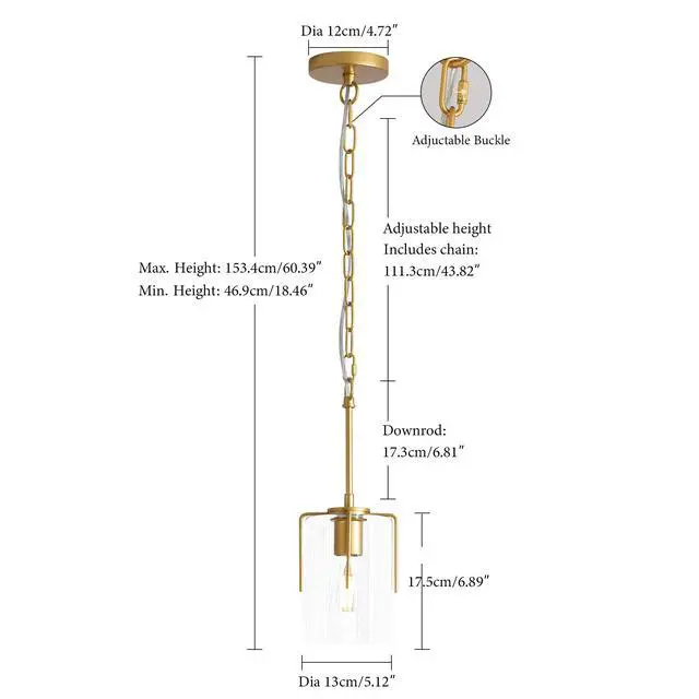 Alt view image 3 of 7 - Farmhouse Gold Pendant Light, 1-Light Clear Glass Kitchen Island Light for Dining Table, Adjustable Modern Hanging Ceiling Fixture for Entryway, Hallway, Bedroom