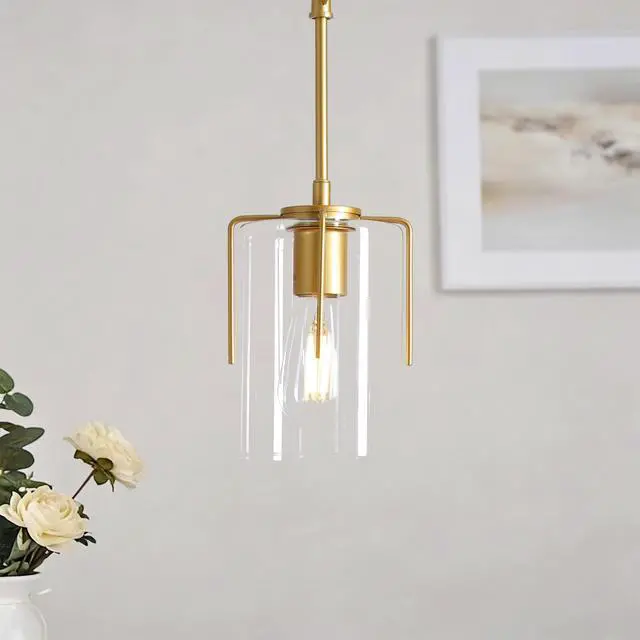 Alt view image 5 of 7 - Farmhouse Gold Pendant Light, 1-Light Clear Glass Kitchen Island Light for Dining Table, Adjustable Modern Hanging Ceiling Fixture for Entryway, Hallway, Bedroom