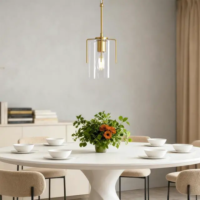 Alt view image 7 of 7 - Farmhouse Gold Pendant Light, 1-Light Clear Glass Kitchen Island Light for Dining Table, Adjustable Modern Hanging Ceiling Fixture for Entryway, Hallway, Bedroom