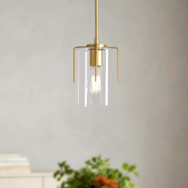 Alt view image 4 of 7 - Farmhouse Gold Pendant Light, 1-Light Clear Glass Kitchen Island Light for Dining Table, Adjustable Modern Hanging Ceiling Fixture for Entryway, Hallway, Bedroom