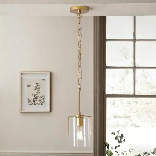 Alt view image 6 of 7 - Farmhouse Gold Pendant Light, 1-Light Clear Glass Kitchen Island Light for Dining Table, Adjustable Modern Hanging Ceiling Fixture for Entryway, Hallway, Bedroom