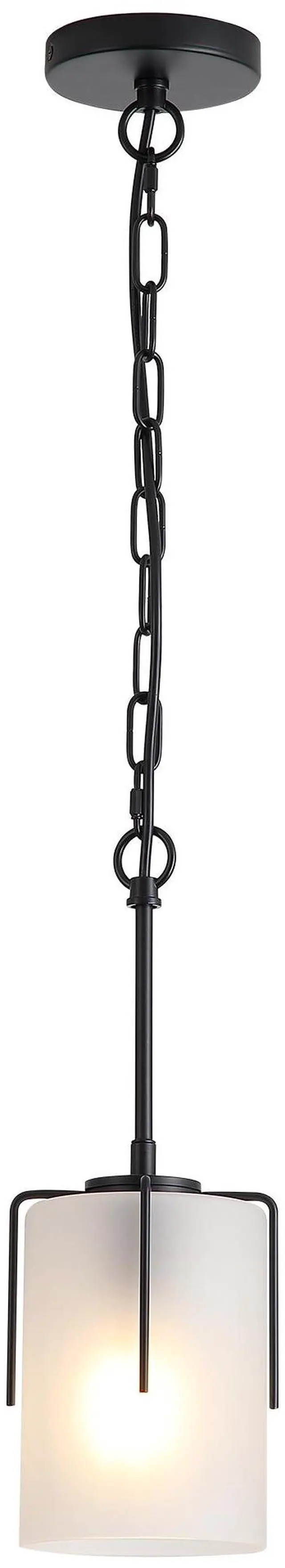 Main image of Modern Adjustable Cylindrical Pendant Light, Milky White Frosted Glass & Black Metal Frame, E26 Base, Compatible with Flat/Vaulted/Sloped Ceilings, Ideal for Kitchen Island, Dining Room, Bedroom