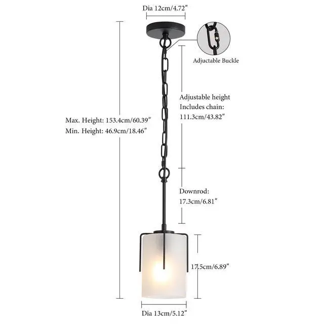 Alt view image 3 of 7 - Modern Adjustable Cylindrical Pendant Light, Milky White Frosted Glass & Black Metal Frame, E26 Base, Compatible with Flat/Vaulted/Sloped Ceilings, Ideal for Kitchen Island, Dining Room, Bedroom