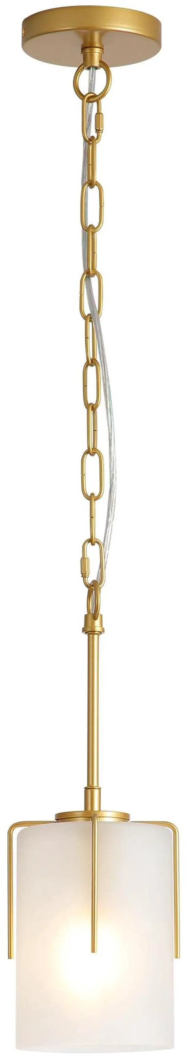 Main image of Gold Modern Pendant Light with Frosted Glass Shade, Adjustable Height, Compatible with Flat/Vaulted/Curved Ceilings, E26 Base (Max 60W) for Kitchen Island Dining Room