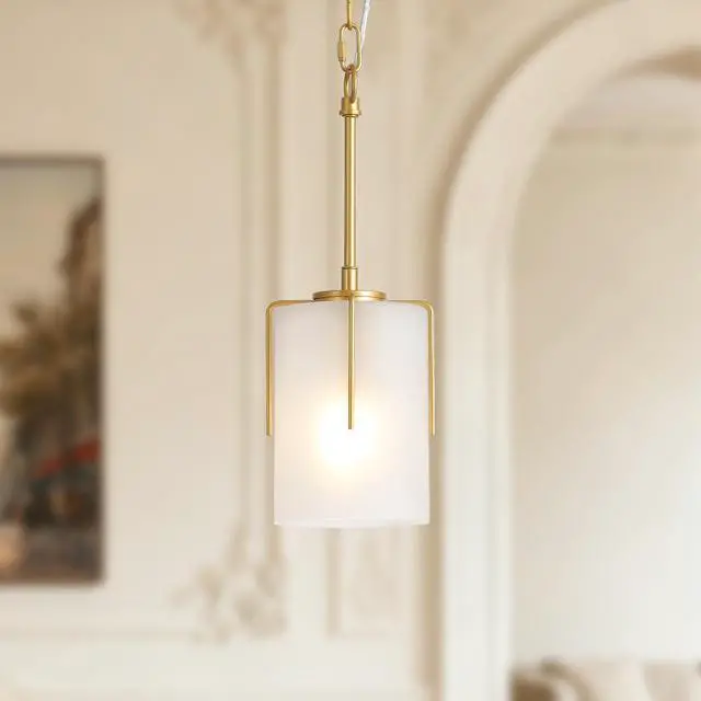 Alt view image 4 of 7 - Gold Modern Pendant Light with Frosted Glass Shade, Adjustable Height, Compatible with Flat/Vaulted/Curved Ceilings, E26 Base (Max 60W) for Kitchen Island Dining Room
