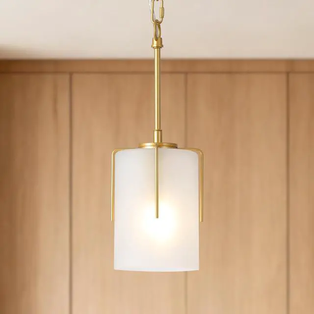 Alt view image 2 of 7 - Gold Modern Pendant Light with Frosted Glass Shade, Adjustable Height, Compatible with Flat/Vaulted/Curved Ceilings, E26 Base (Max 60W) for Kitchen Island Dining Room