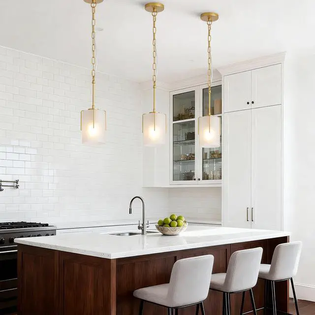 Alt view image 5 of 7 - Gold Modern Pendant Light with Frosted Glass Shade, Adjustable Height, Compatible with Flat/Vaulted/Curved Ceilings, E26 Base (Max 60W) for Kitchen Island Dining Room