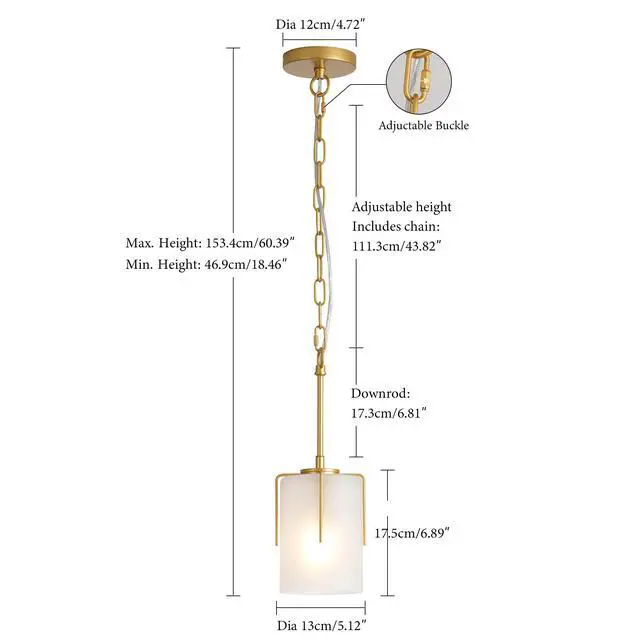Alt view image 3 of 7 - Gold Modern Pendant Light with Frosted Glass Shade, Adjustable Height, Compatible with Flat/Vaulted/Curved Ceilings, E26 Base (Max 60W) for Kitchen Island Dining Room