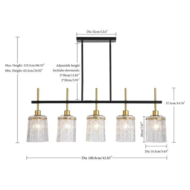 Alt view image 3 of 7 - Farmhouse Chandelier 5-Light Dining Room Light Fixture Over Table Kitchen Island Lighting Rustic Chandeliers for Dining Light with Glass Pendant Lights Kitchen Island