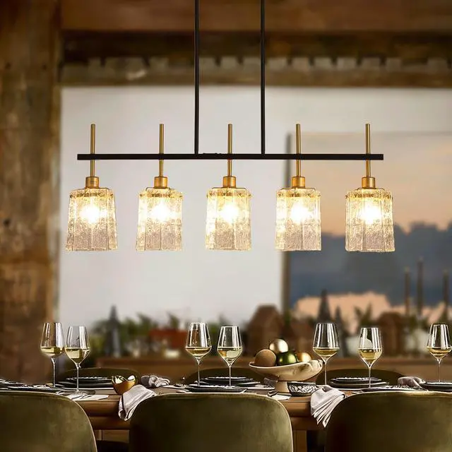 Alt view image 4 of 7 - Farmhouse Chandelier 5-Light Dining Room Light Fixture Over Table Kitchen Island Lighting Rustic Chandeliers for Dining Light with Glass Pendant Lights Kitchen Island