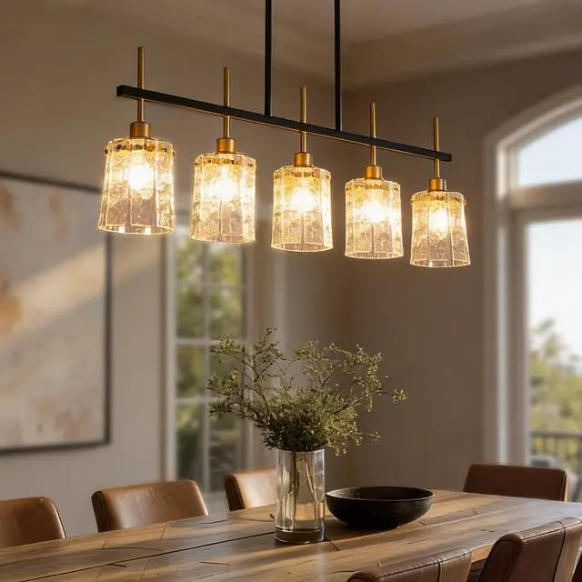 Alt view image 5 of 7 - Farmhouse Chandelier 5-Light Dining Room Light Fixture Over Table Kitchen Island Lighting Rustic Chandeliers for Dining Light with Glass Pendant Lights Kitchen Island
