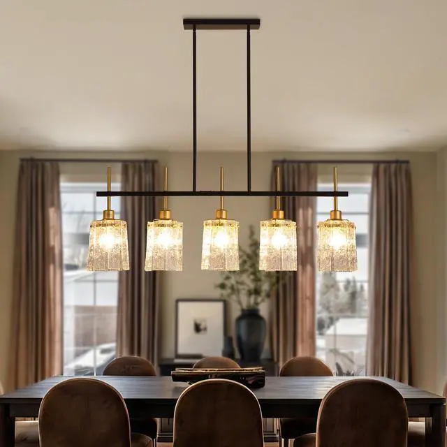 Alt view image 2 of 7 - Farmhouse Chandelier 5-Light Dining Room Light Fixture Over Table Kitchen Island Lighting Rustic Chandeliers for Dining Light with Glass Pendant Lights Kitchen Island