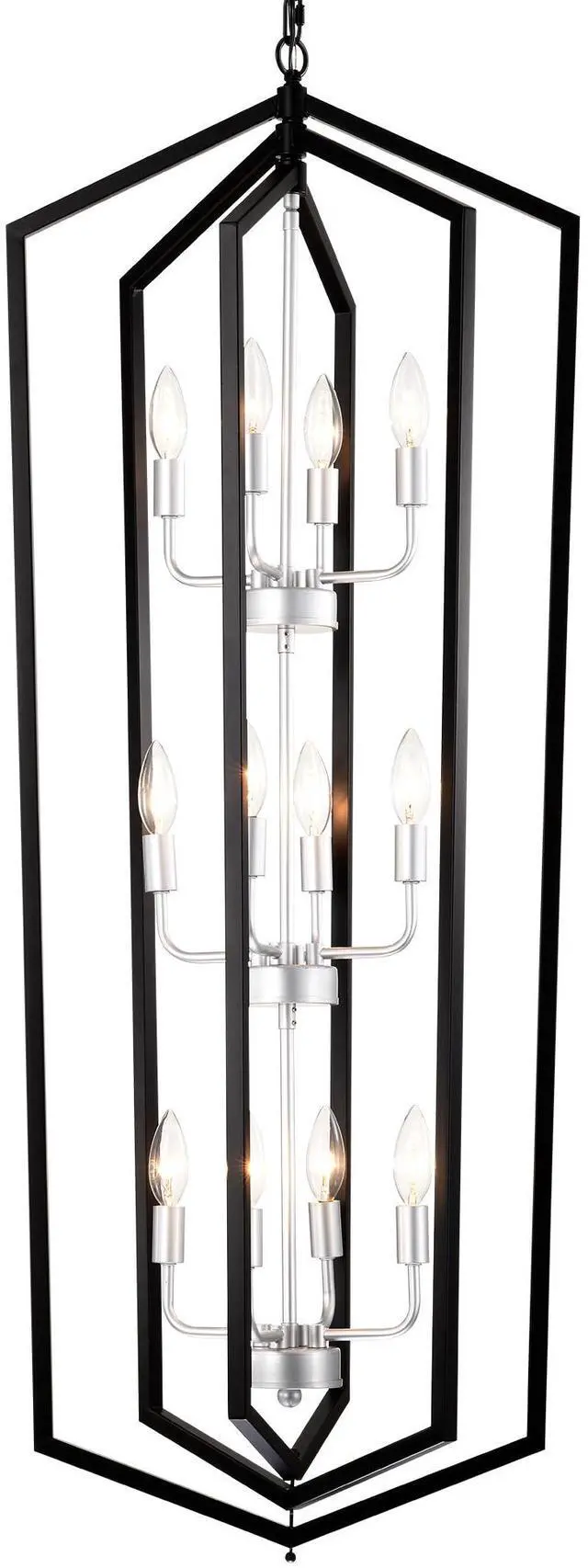Main image of 12-Light Farmhouse Kitchen Chandeliers, Matte Black and Sliver Vintage Rustic Cage Light Fixture Adjustable Height Chandeliers for Dining Room Hallway Foyer Entryway(E12 Bulbs Not included)