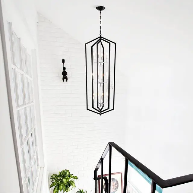 Alt view image 3 of 7 - 12-Light Farmhouse Kitchen Chandeliers, Matte Black and Sliver Vintage Rustic Cage Light Fixture Adjustable Height Chandeliers for Dining Room Hallway Foyer Entryway(E12 Bulbs Not included)