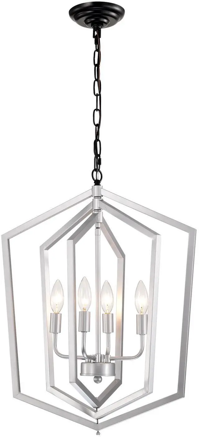 Main image of 4-Light Farmhouse Chandeliers, Matte Black and Sliver + Matte Black Vintage Cage Light Fixture ,Adjustable Height Chandeliers for Dining Room, Bedroom, Living Room, Confere (E12 Bulbs Not included)