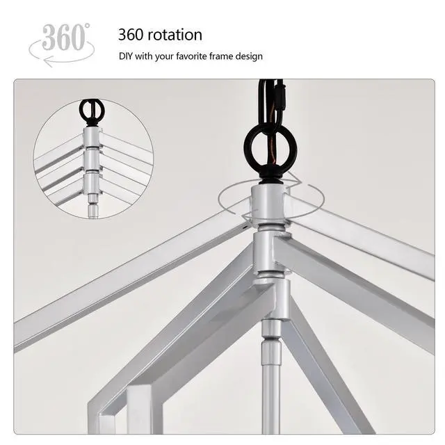 Alt view image 6 of 7 - 4-Light Farmhouse Chandeliers, Matte Black and Sliver + Matte Black Vintage Cage Light Fixture ,Adjustable Height Chandeliers for Dining Room, Bedroom, Living Room, Confere (E12 Bulbs Not included)
