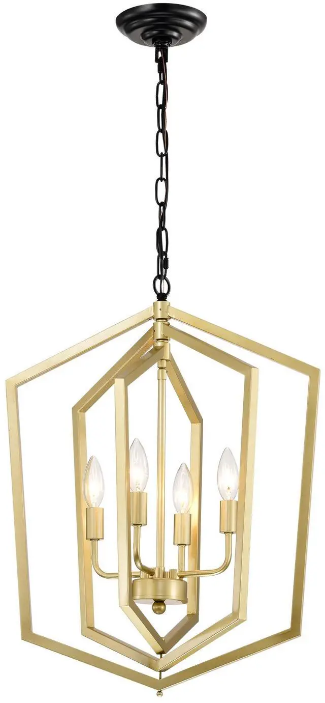 Main image of 4-Light Farmhouse Kitchen Chandeliers, Vintage Cage Light Fixture Adjustable Height Chandeliers for Dining Room Hallway Foyer Entryway(E12 Bulbs Not included)--Gold+Matte Black