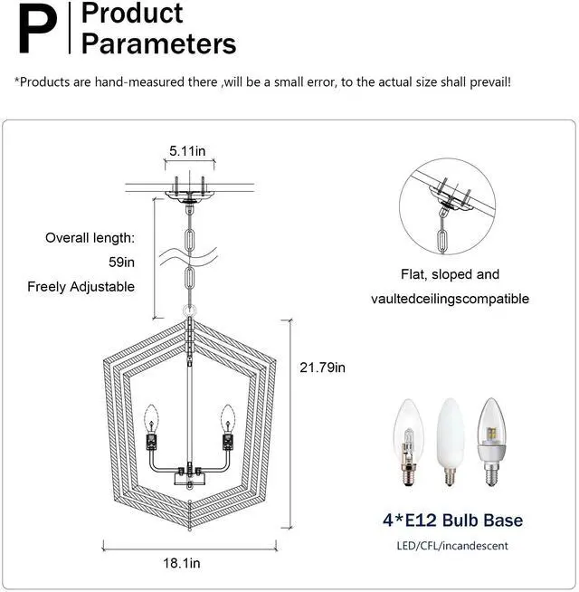 Alt view image 7 of 7 - 4-Light Farmhouse Kitchen Chandeliers, Vintage Cage Light Fixture Adjustable Height Chandeliers for Dining Room Hallway Foyer Entryway(E12 Bulbs Not included)--Gold+Matte Black