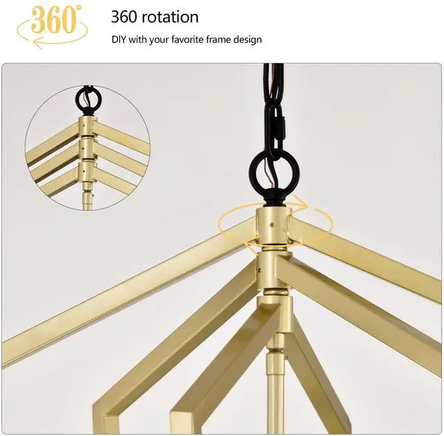 Alt view image 5 of 7 - 4-Light Farmhouse Kitchen Chandeliers, Vintage Cage Light Fixture Adjustable Height Chandeliers for Dining Room Hallway Foyer Entryway(E12 Bulbs Not included)--Gold+Matte Black
