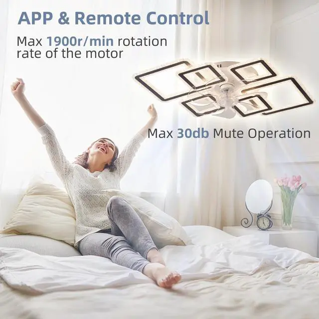 Alt view image 4 of 7 - 33-inchblack Ceiling Fan with Lights Remote Control and App Control, Dimmable with Remote 7 Blades 6 Speeds Of Wind