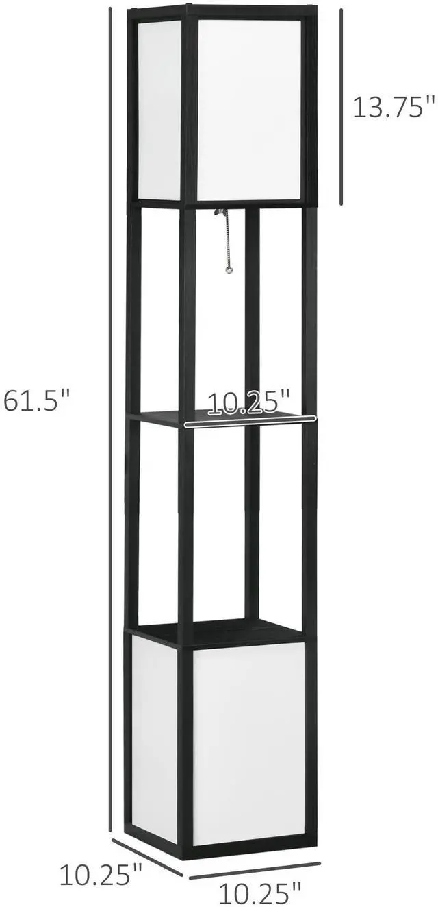 Alt view image 3 of 7 - Homcom Modern Floor Lamp with Shelves & Dual Ambient Lighting, Tall Standing Lamp for Living Room, Bedroom with Fabric Lampshade (Bulb Not included), Black