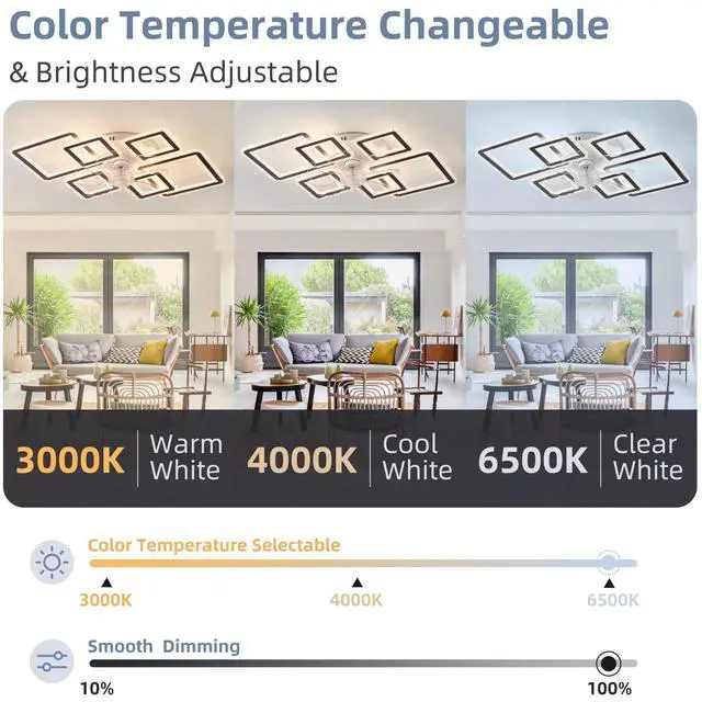 Alt view image 7 of 7 - 33-inchblack Ceiling Fan with Lights Remote Control and App Control, Dimmable with Remote 7 Blades 6 Speeds Of Wind