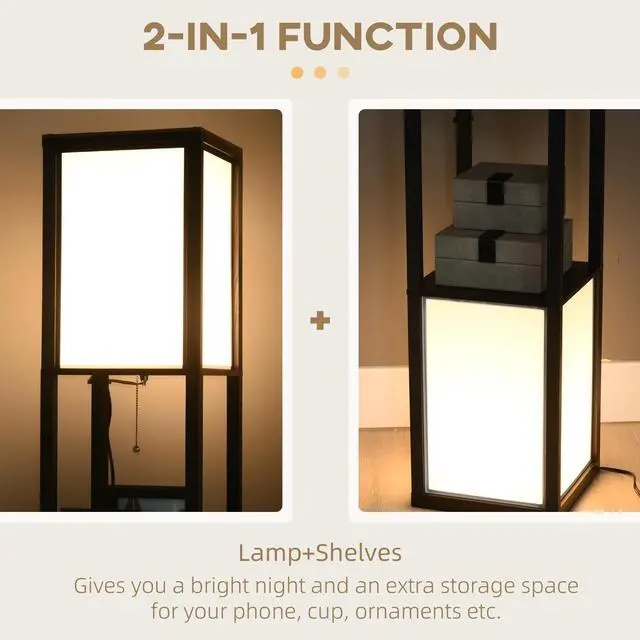 Alt view image 5 of 7 - Homcom Modern Floor Lamp with Shelves & Dual Ambient Lighting, Tall Standing Lamp for Living Room, Bedroom with Fabric Lampshade (Bulb Not included), Black