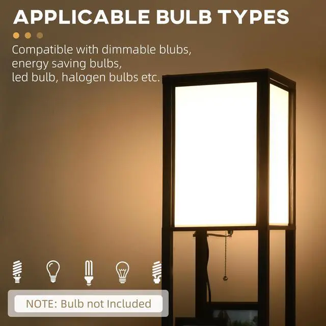 Alt view image 6 of 7 - Homcom Modern Floor Lamp with Shelves & Dual Ambient Lighting, Tall Standing Lamp for Living Room, Bedroom with Fabric Lampshade (Bulb Not included), Black