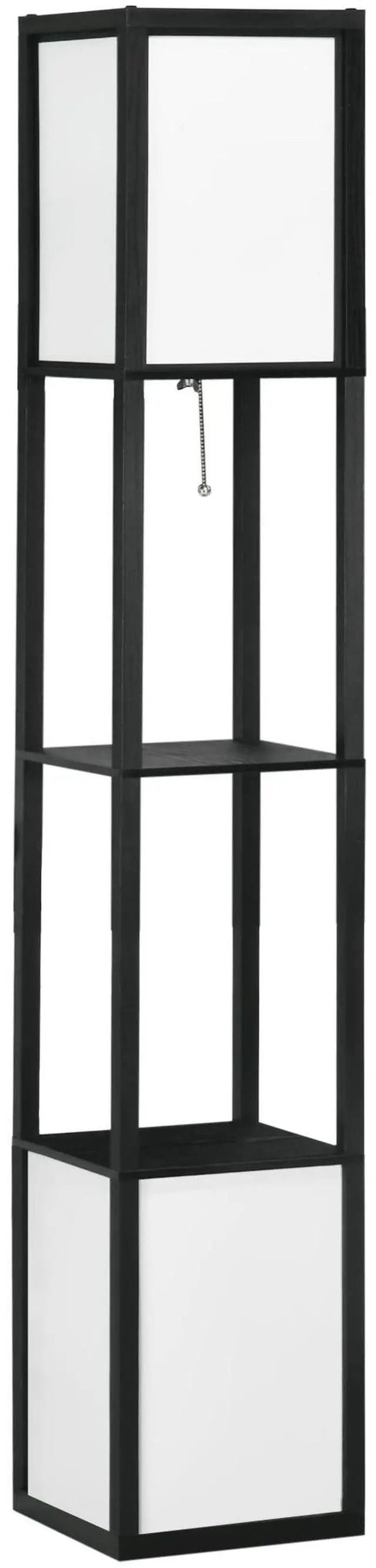 Main image of Homcom Modern Floor Lamp with Shelves & Dual Ambient Lighting, Tall Standing Lamp for Living Room, Bedroom with Fabric Lampshade (Bulb Not included), Black