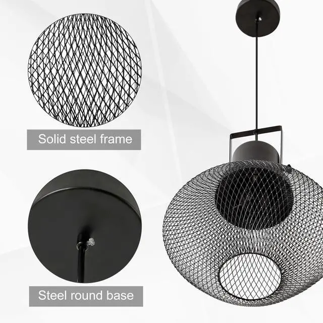 Alt view image 4 of 7 - Homcom industrial Pendant Light Fixtures, Black Metal Frame Hanging Ceiling Light for Living Room, Bedroom, Kitchen, Dining Room with Adjustable Hanging Chain, Black