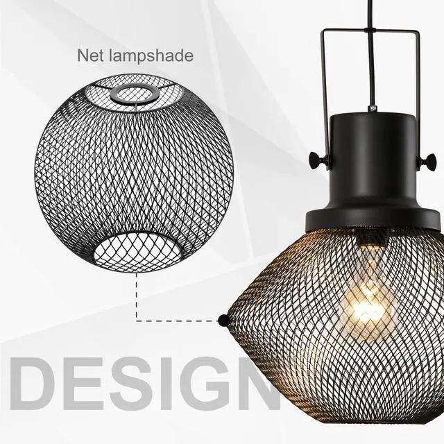 Alt view image 5 of 7 - Homcom industrial Pendant Light Fixtures, Black Metal Frame Hanging Ceiling Light for Living Room, Bedroom, Kitchen, Dining Room with Adjustable Hanging Chain, Black