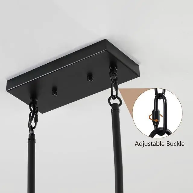 Alt view image 6 of 7 - 32" Walnut industrial Farmhouse Rectangle Pendant Light, 5-Light Chandelier with Lampshades for Dining Room, Kitchen Island, Cafe Decor (No Bulbs)